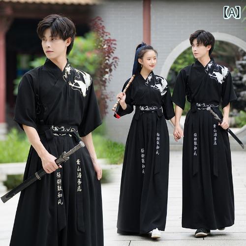 漢服 レディース メンズ 学生 カップル ペア 龍柄 武侠風 古典風 中華風 半袖 綿素材 オリジナルデザイン イベント コスプレ セットアップ 上下セット 春夏秋