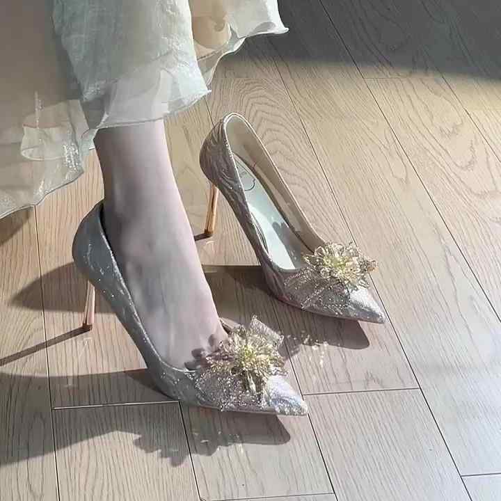 パンプス レディース 結婚式 婚約 ウェディング 2WAY デイリーユース 通勤 オフィス ポインテッドトゥ 細ヒール 美脚 シャンパンカラー ハイヒール 6c...