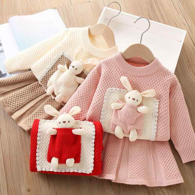 キッズ 女の子 秋冬 ニット セットアップ 2点セット かわいい キャラクター ぬいぐるみ 韓国風 トップ..