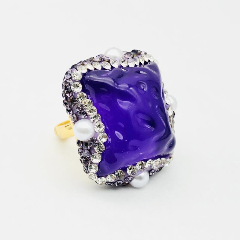 指輪 レディース フリーサイズ パープル ジルコニア煌めく 合金製 個性的 トレンド 存在感ある スクエア ファッションリング(4)