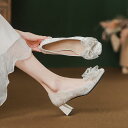 パンプス レディース フレンチプリンセス メリージェーン スクエアトゥ チャンキーヒール 太ヒール ミドルヒール スエード調 リボン 高級感 デイリー 普段使い...