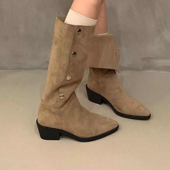 ファッションブーツ レディース 耐久性 ポインテッドトゥ チャンキーヒール ストーム ミドル丈 ルーズシルエット レトロ ウェスタン カウボーイ 韓国ファッション PUレザー 春秋 ブーツ