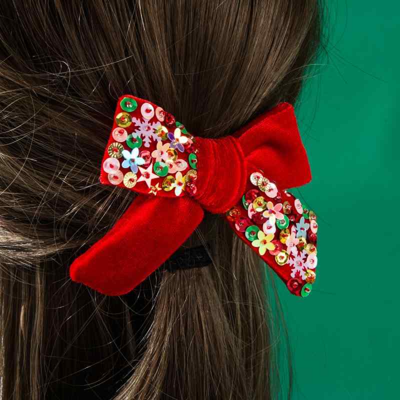 ヘアクリップ レディース クリスマス ベロア リボン バレッタ 手縫い 星 雪の結晶 ...