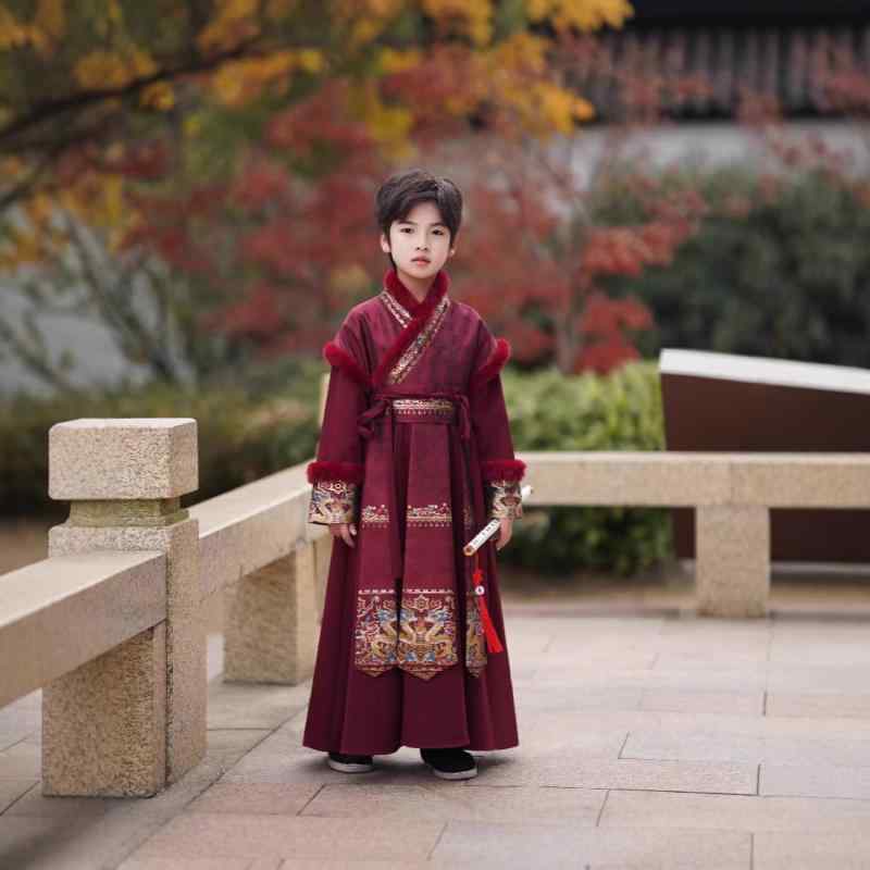 唐装 男の子 キッズ 漢服 武侠風 貴公子風 厚手 裏地付き 柔らかい 中国風 古典柄 発表会 イベント 衣..