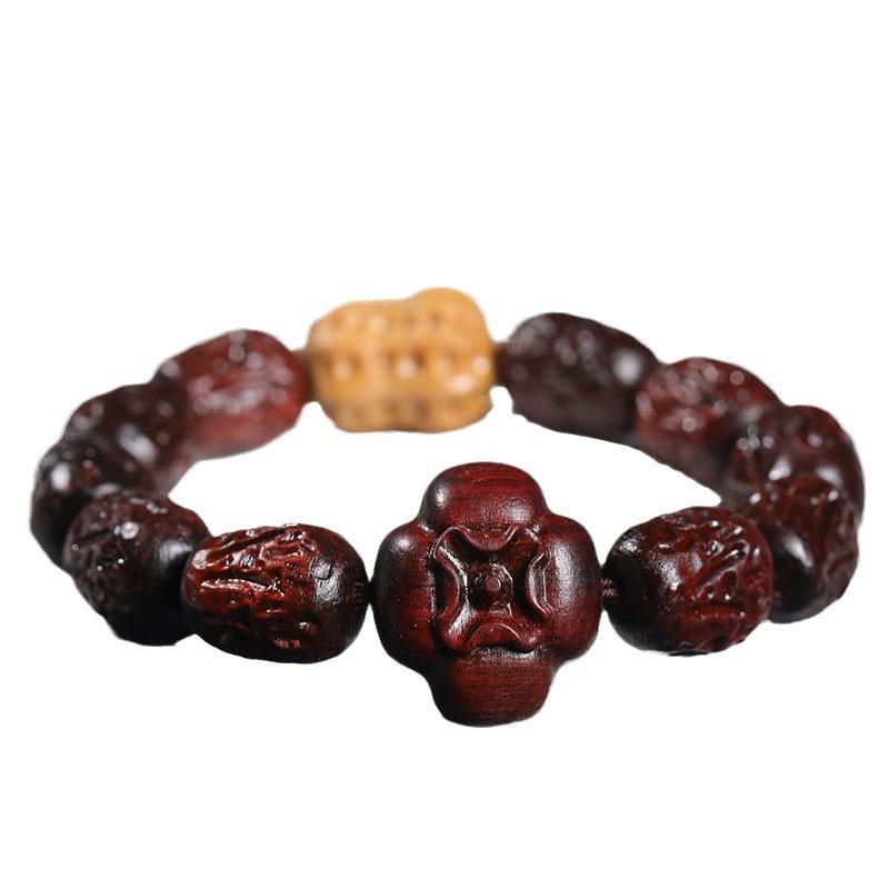 ブレスレット ペア カップル アフリカ小葉紫檀 白檀 木製 柿モチーフ 開運 縁起物 ナツメ珠 ピーナッツ..
