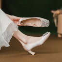 パンプス レディース 歩きやすい 安定感 太ヒール ミドルヒール チャンキーヒール スクエアトゥ 浅履き ラインストーン フレンチデザイン アプリコットカラー ...