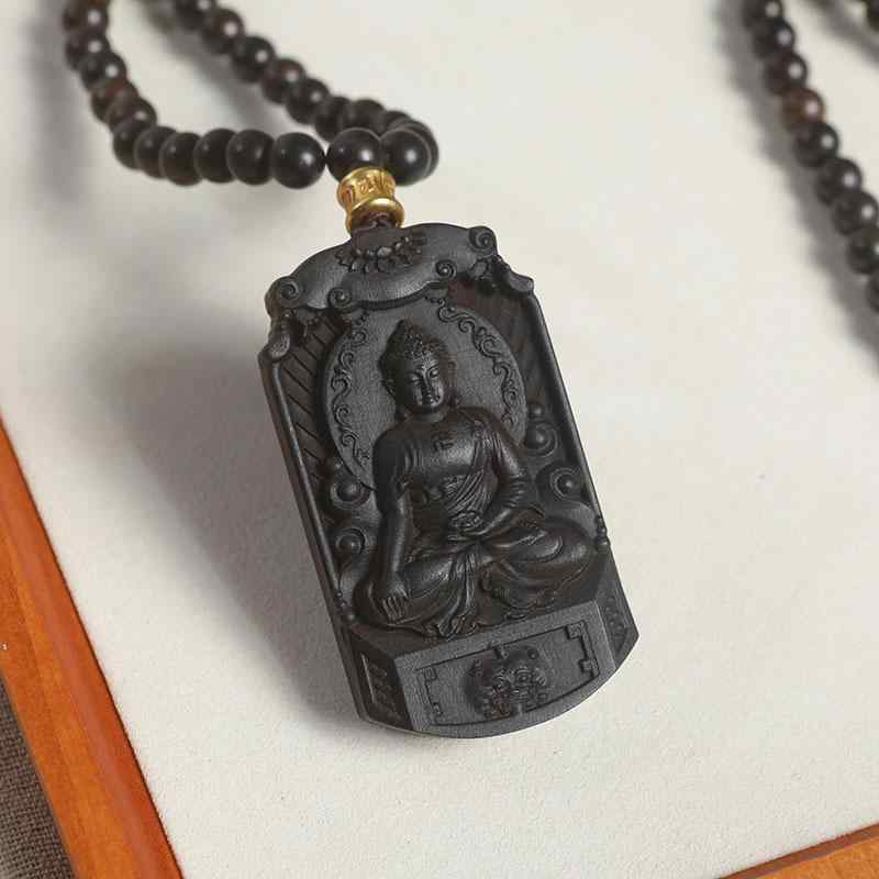 吊り下げ飾り ダラガン沈香 大日如来 木彫り 車載用 携帯用 お守り 開運 厄除け 木製アクセサリー 0.8mm玉ブレスレット付き インテリア小物