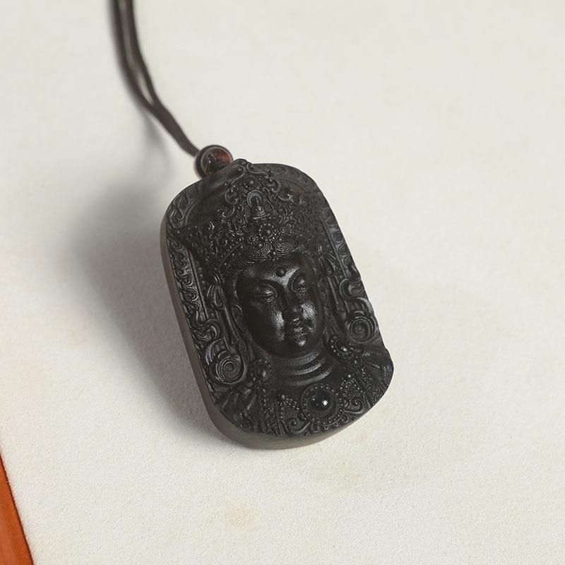 ネックレス 男女兼用 ダラガン木材 ターラー観音菩薩 頭部 立体彫刻 開運 お守り 仏教美術 アジアンテイスト 木彫り