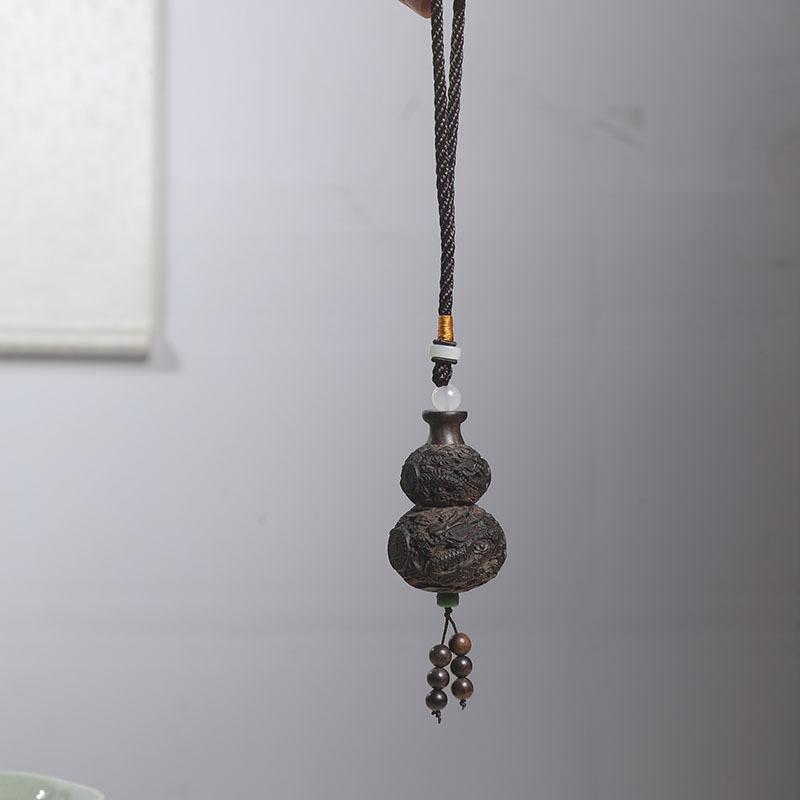 ストラップ ダラガン産 高級 沈香 無垢材 手彫り 木彫り 双龍 瓢箪 開運 縁起物 風水 お守り 魔除け 携帯用 鑑賞用 置物 男女兼用 アジアンテイスト