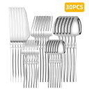 カトラリーセット ステンレス製 錆びにくい 鏡面ミラー仕上げ くびれデザイン フラットハンドル モダン ステーキナイフ ディナーフォーク スプーン ティースプー...