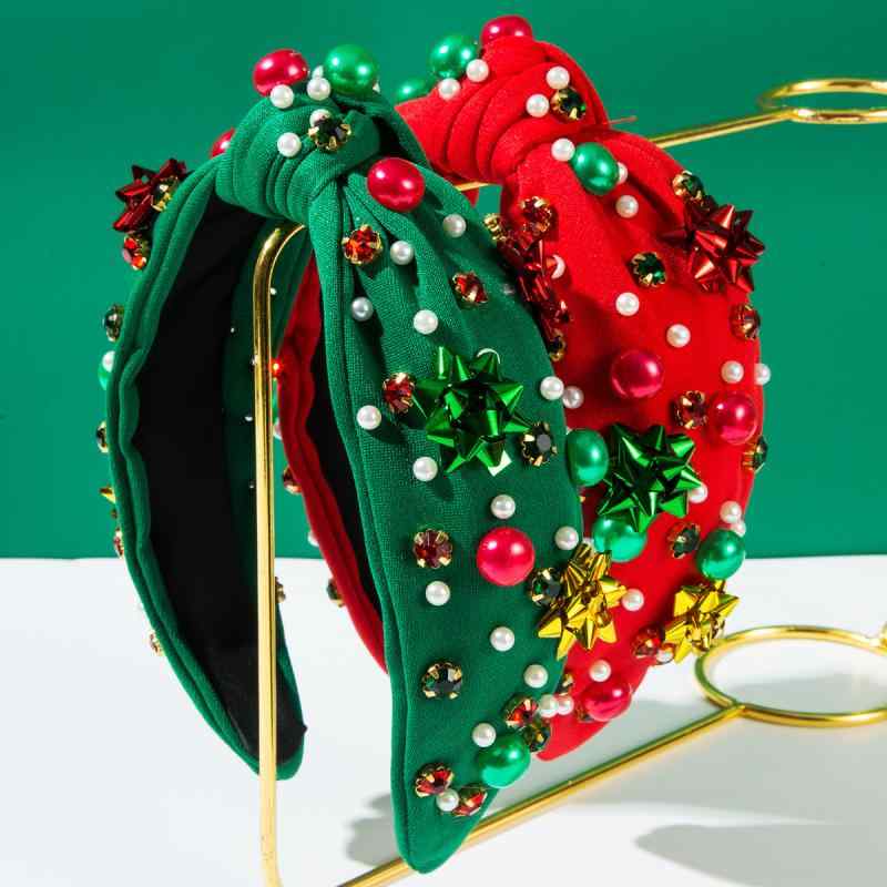 カチューシャ レディース クリスマス イベント パーティー パール装飾 レッド グリーン フラワーモチーフ おしゃれ かわいい シンプル 上品 ヘアバンド ヘアアクセ 女性用 華やか