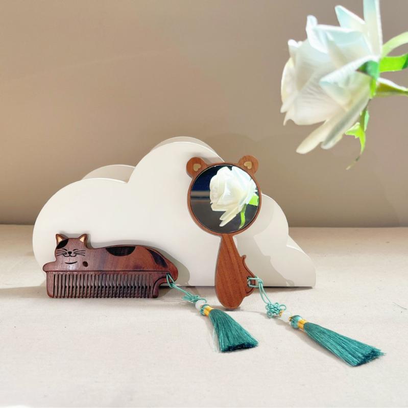 櫛 静電気防止 黒胡桃 木製 ミラー付き ペア ギフトセット カップル 友達 夫婦 誕生日 記念日 プレゼン..