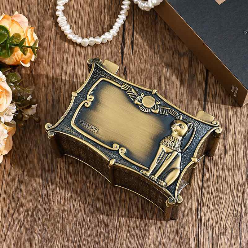 ジュエリーボックス 高級感 卓上収納 亜鉛合金製 アンティーク調 エジプト風 ブロンズカラー 大容量 ネ..