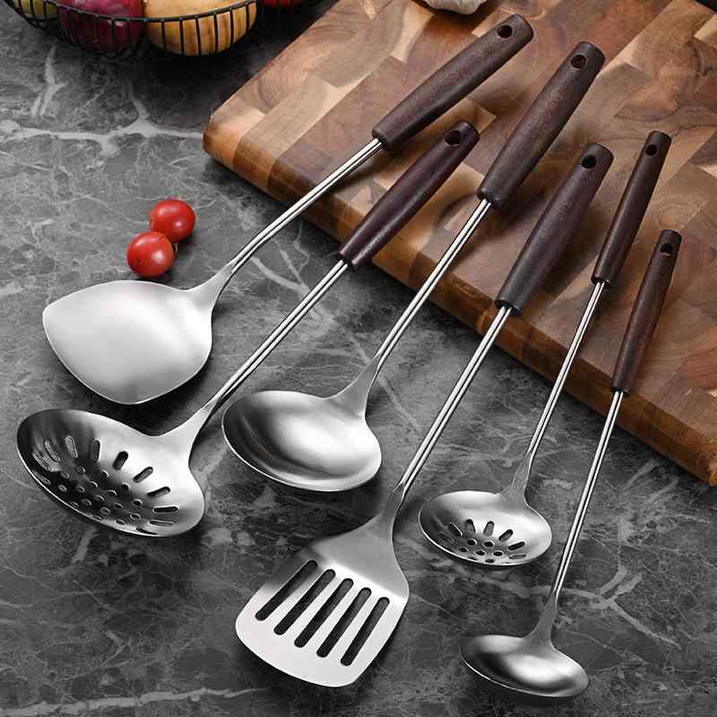 キッチンツールセット 滑り止め 耐熱 やけど防止 ステンレス製 天然木柄 フライ返し お玉 スキマー 炒め物 ヘラ レードル 中華料理用 キッチン用品