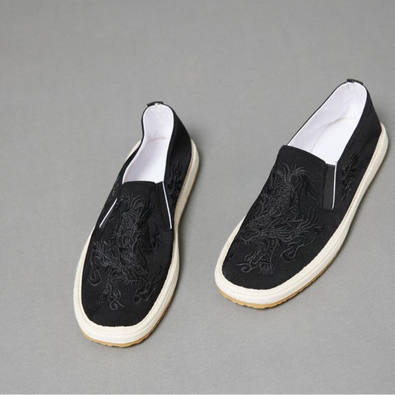 布靴 メンズ 手作り 千層底 綿素材 スリッポン ウェッジソール チャイナ風 刺繍 レトロ カジュアルシュ..