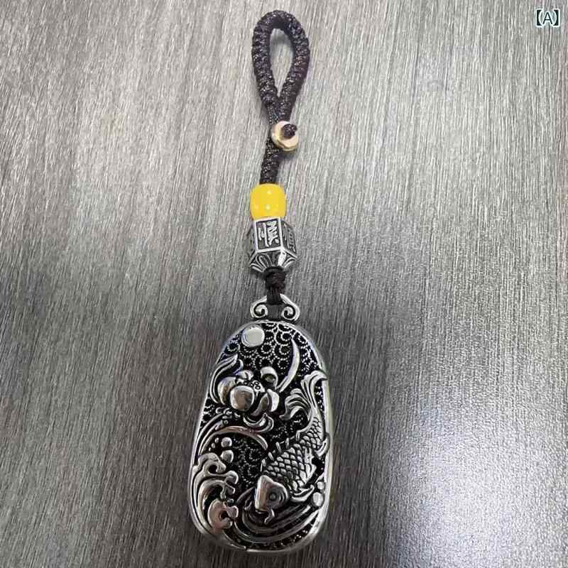 キーホルダー メンズ レディース レトロ加工 アンティーク調 高級感 錦鯉 縁起物 タイシルバー 銅製 ハンドメイド 車用品 カーアクセサリー