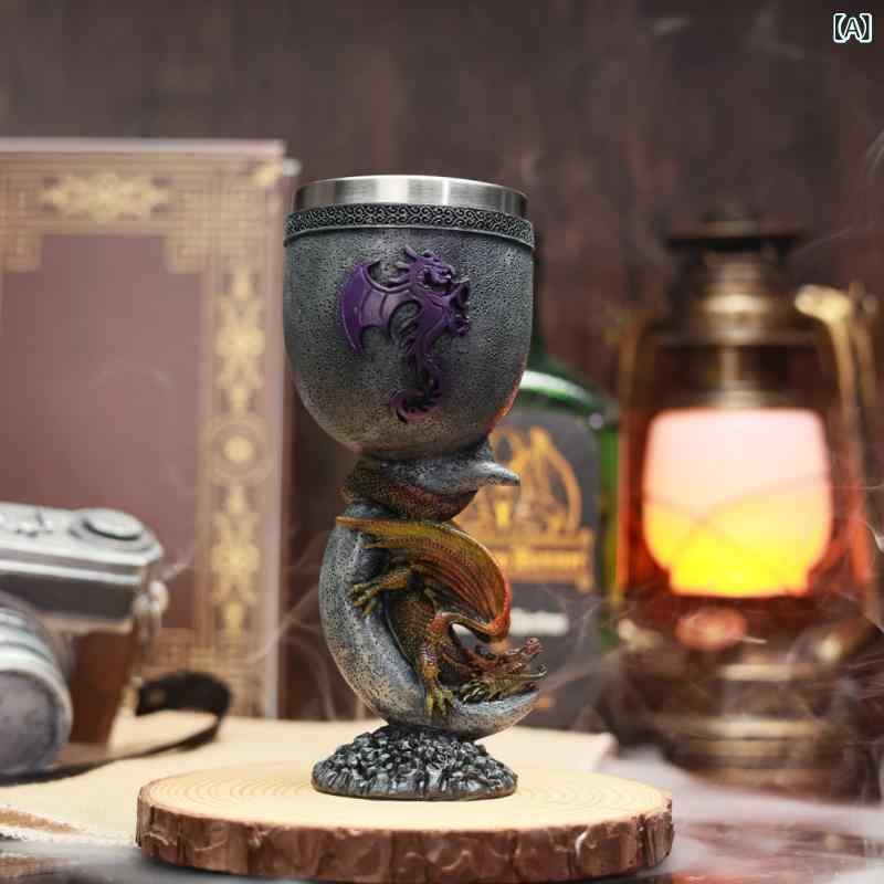 ワイングラス かわいい 龍彫刻 ドラゴンモチーフ ムーンデザイン ステンレス製 レトロ調 脚付き おしゃれ 高級感 プレゼント ギフト インテリア雑貨の商品画像 2