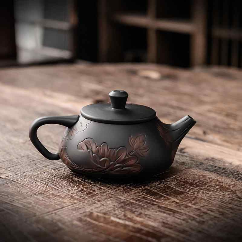 茶壺 大容量 紫砂陶器 手作り 功夫茶器 家庭用 石瓢壺 蓮デザイン 中国茶 茶道具 新中式スタイル おうち時間 リラックス ティーポット プレゼント ギフト
