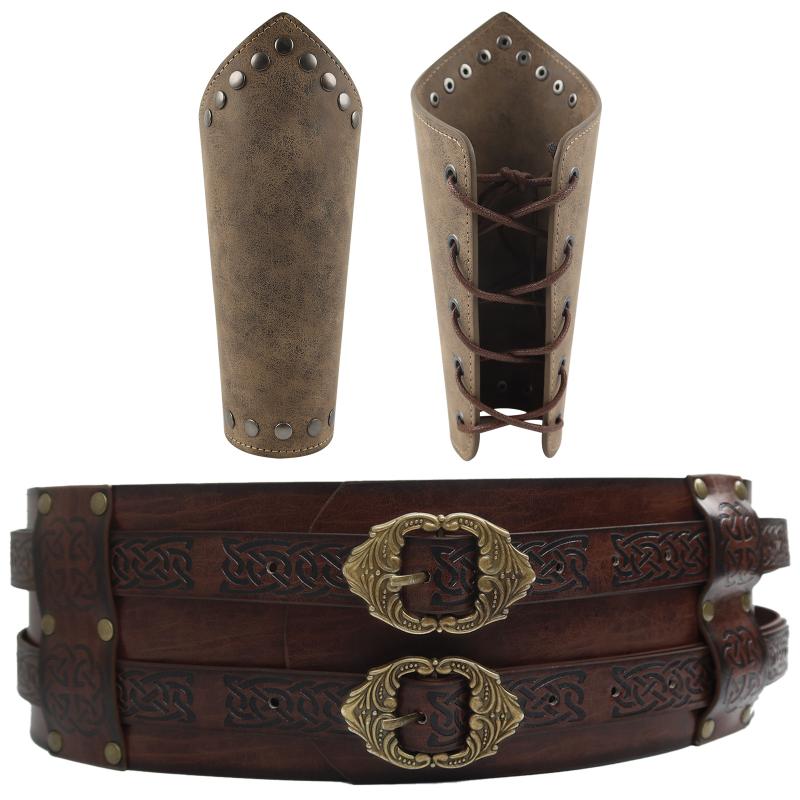 コスプレ小物 中世 ルネサンス レトロ調 ヴァイキング 西洋ファンタジー レザー ベルト 籠手 アームガ..