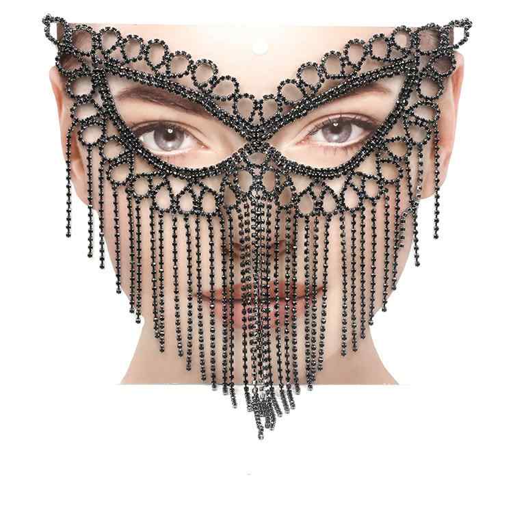 マスク 仮面 欧米風 ファッション ロングタッセル ラインストーン きらめく 合金製 ハロウィン クリスマス イベント パーティー コスプレ 仮装 舞踏会 アクセサリー 小物 華やか(3)