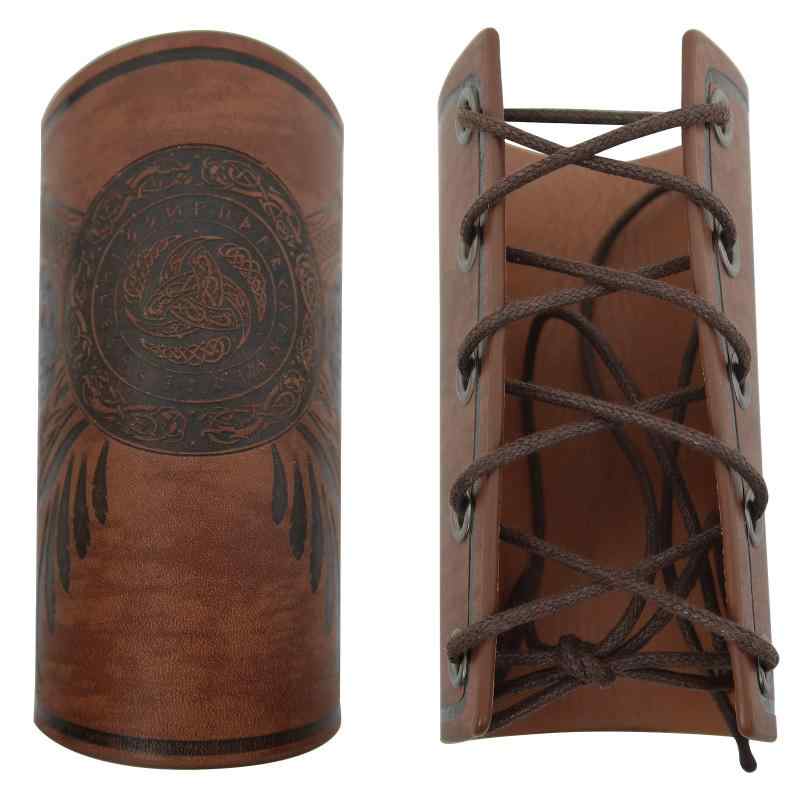 アームガード メンズ レディース サイズ調整可能 レザー 革 型押し 編み上げ レースアップ 北欧 ヴァイキング 中世 ルネサンス ファンタジー ゴシック コスプレ 仮装 衣装 アクセサリー ブラック ブラウン