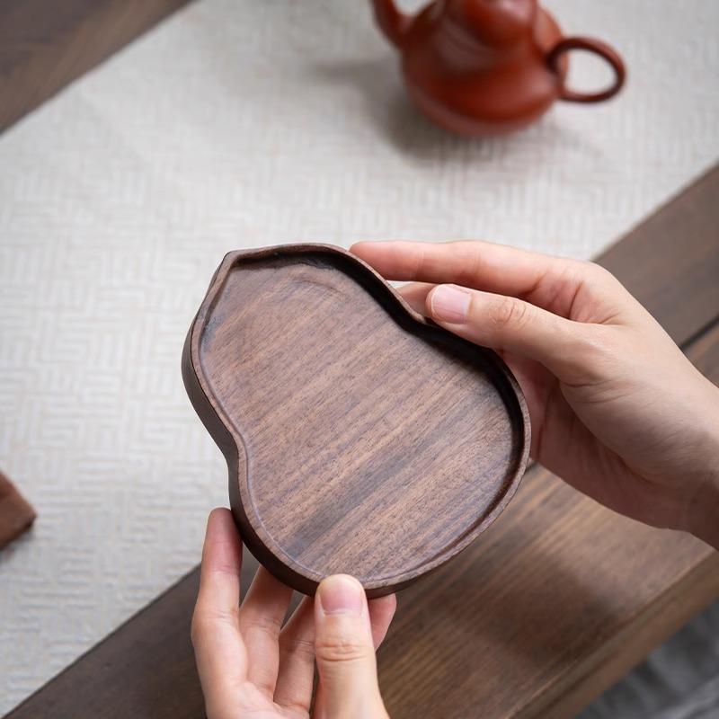 茶托 ブラックウォールナット 新中華風 無垢材 天然木製 耐熱 ティーカップ用 茶器 茶道具 湯呑み コー..