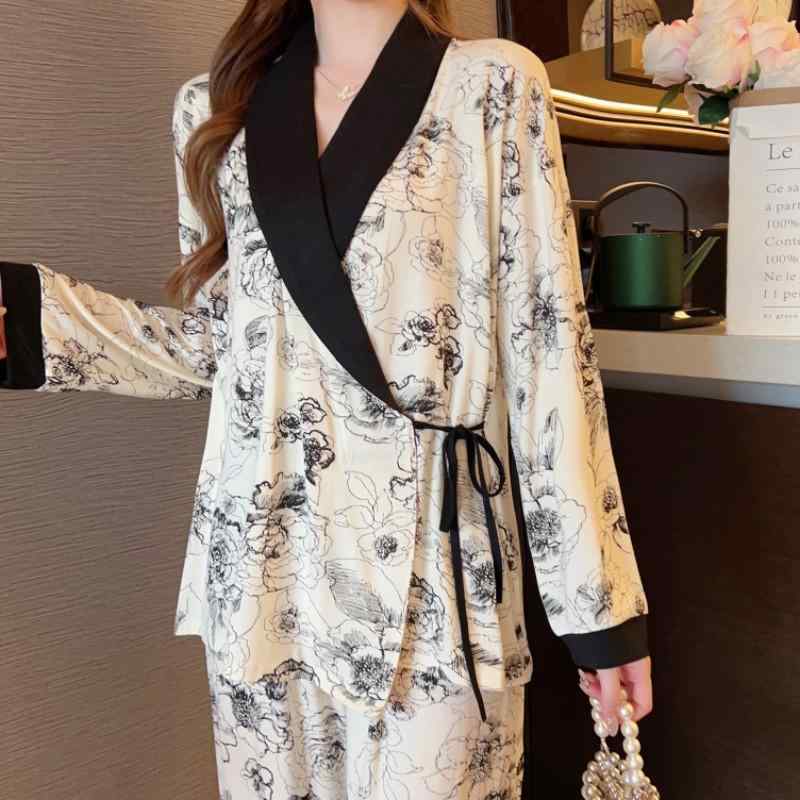パジャマ レディース 授乳服 妊婦 マタニティ ルームウェア 部屋着 前開き カーディガン 和風 長袖 長ズボン 春夏 伸縮性 花柄 セットアップ