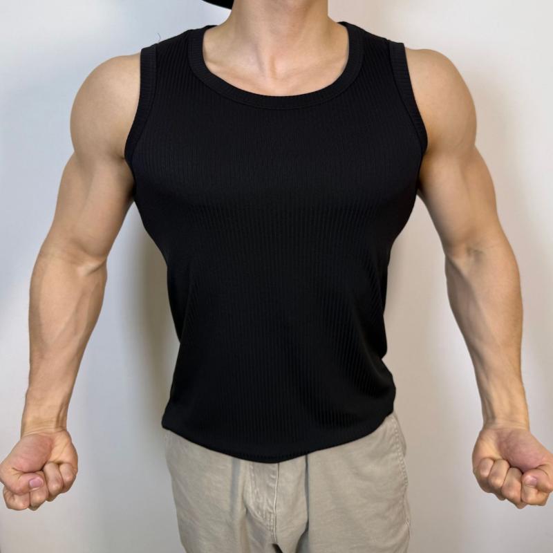 タンクトップ メンズ 吸汗速乾 接触冷感 快適 ポリエステル トレーニング フィットネス ジムウェア マッスルフィット スリム クルーネ..