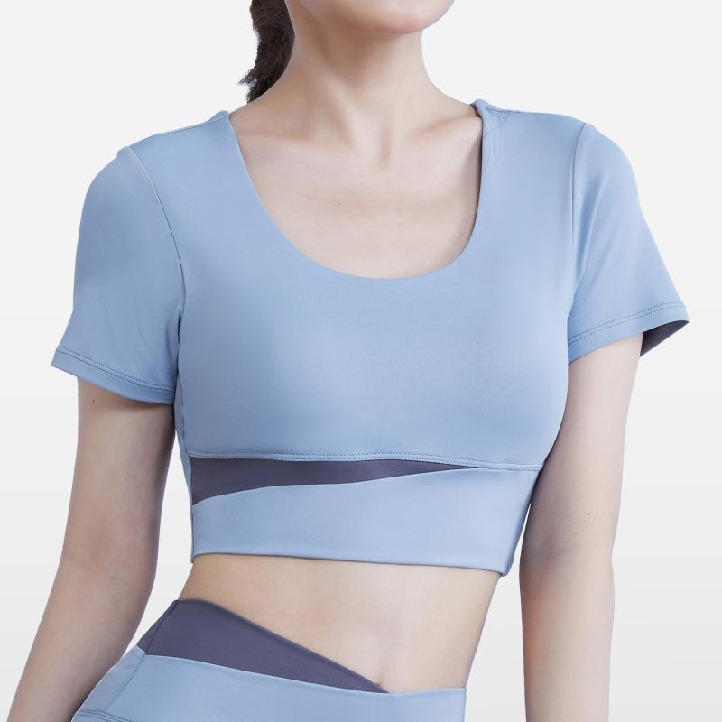 ヨガウェア レディース 吸汗速乾 接触冷感 半袖 Tシャツ 胸パッド付き ピラティス ランニング トレーニ..