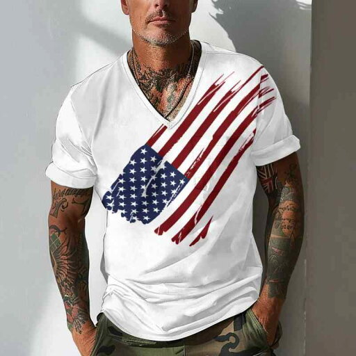 Tシャツ メンズ 通気性抜群 Vネック 半袖 アメリカ国旗 デジタルプリント カジュアル 普段着 欧米風 ポリエステル素材 春夏 大きいサイズ 黒 白 Tシャツ メンズ 通気性抜群 Vネック 半袖 アメリカ国旗 デジタルプリント カジュアル 普段着 欧米風 ポリエステル素材 春夏 大きいサイズ 黒 白