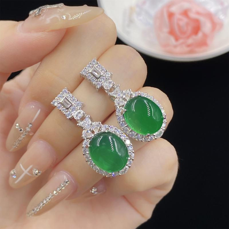 ジュエリーセット レディース 天然石 グリーンカルセドニー グリーンアゲート 楕円形 開口リング サイズ調整可能 指輪 ペンダントトップ イヤリング スリーピースセット エレガント 華やか 通勤 オフィス 春夏