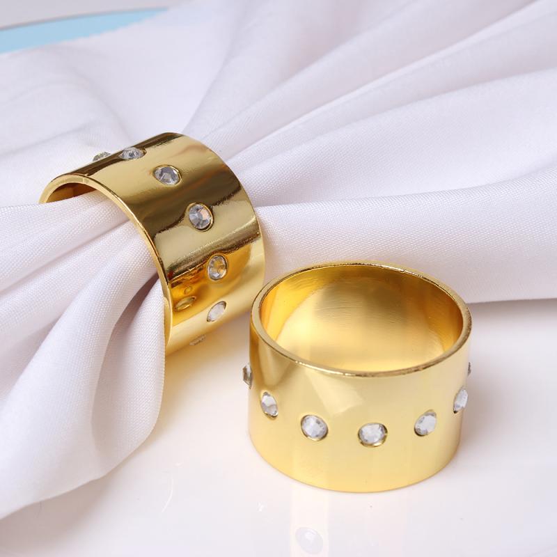 ナプキンリング ラインストーン付き 円形 電気メッキ加工 金色 亜鉛合金製 おしゃれ 結婚式 ウェディン..