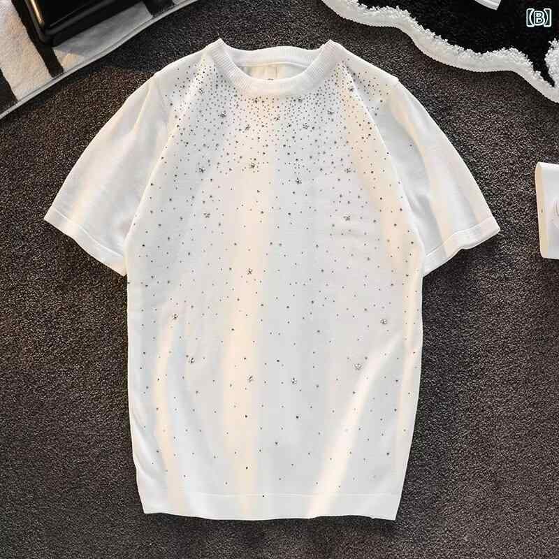 Tシャツ メンズ 通気性 伸縮性 薄手 スリムフィット 丸首 半袖 満天星 ラインストーン 韓国風 高級感 大人カジュアル 普段着 着回し 春夏 mzymzy-10544955 モズラボ サンプル画像3
