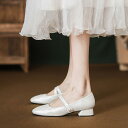 メリージェーン パンプス レディース オフホワイト ラウンドトゥ 太ヒール チャンキーヒール 3cm 4cm 5cm 中ヒール エレガント レトロ かわいい 上...
