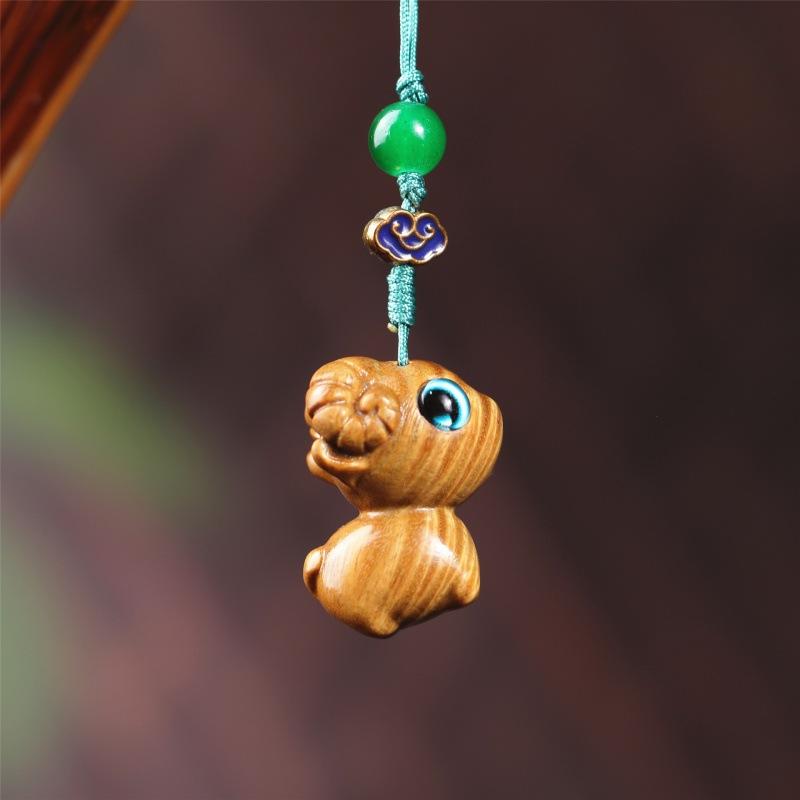 キーホルダー 緑檀 紅木 木製 小さな羊 ヒツジ 携帯アクセサリー キーリング バッグアクセサリー DIYパーツ ハンドメイド素材