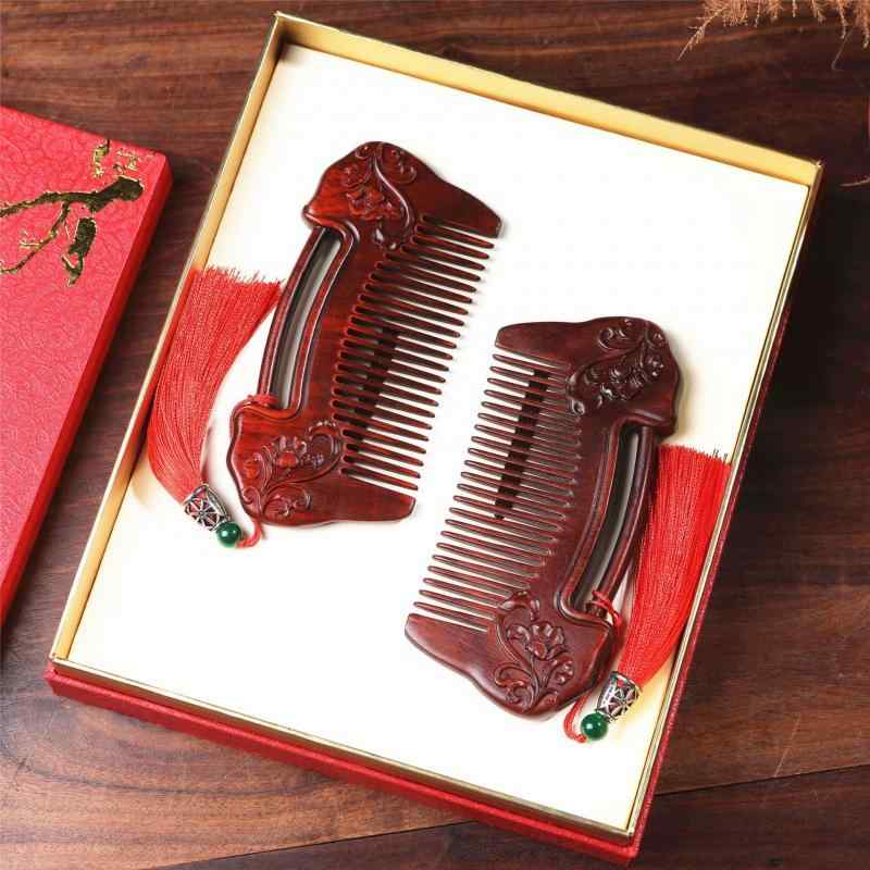 ヘアブラシ マッサージ 頭皮ケア 紫檀 紅木製 天然木 高級感 ラブロック 結婚祝い 夫婦円満 永遠の愛 ..