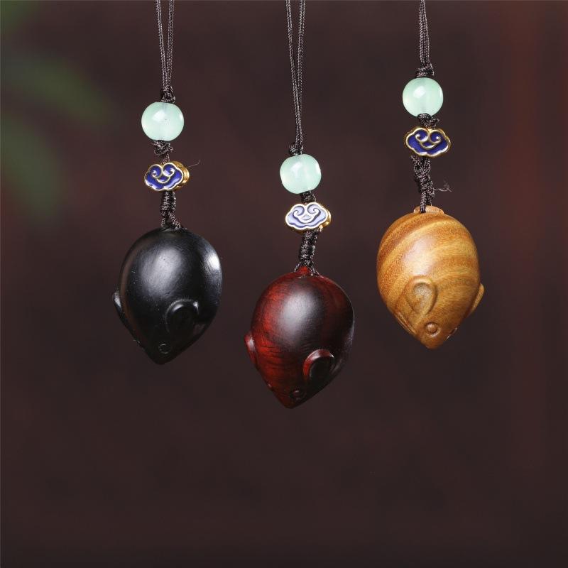 キーホルダー 開運 金運 お守り 十二支 ねずみ 子年 スマホ ストラップ 車載 チャーム 紅木 木製 ペンダント ギフト プレゼント 紫檀 黒檀 緑檀