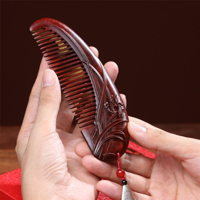 ヘアブラシ かんざし レディース 女性用 紫檀 木製 天然木 美髪 頭皮ケア 蘭 花 上品 優雅 結婚祝い 誕..