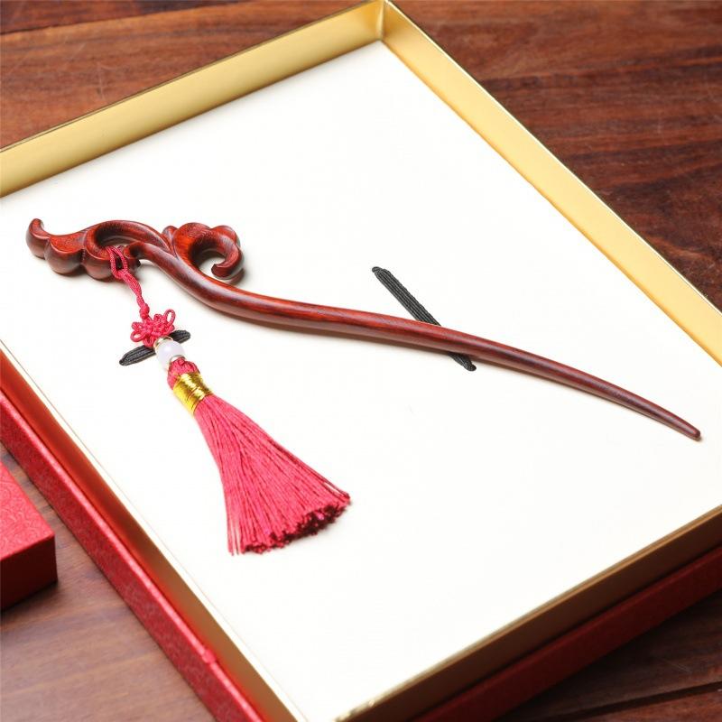 櫛 かんざし インドネシア産 小葉紫檀 天然木 牡丹 花柄 美髪 頭皮マッサージ 木製 ヘアコーム ヘアス..