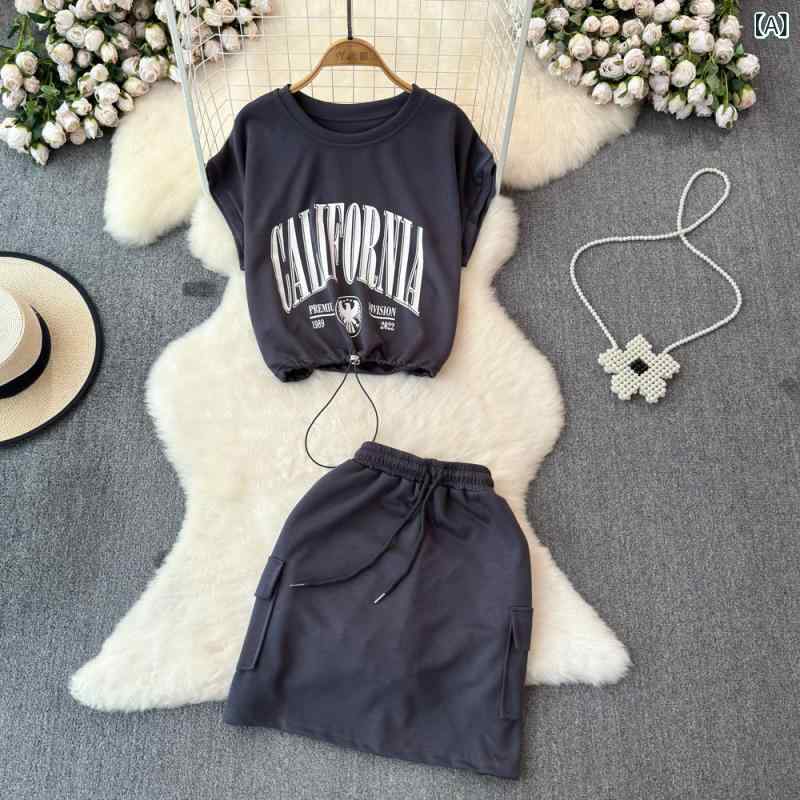 セットアップ レディース ぽっちゃり 大きいサイズ 体型カバー 着痩せ効果 ゆったり 細見え Tシャツ トップス ショートスカート 2点セット 夏 おしゃれ カ...