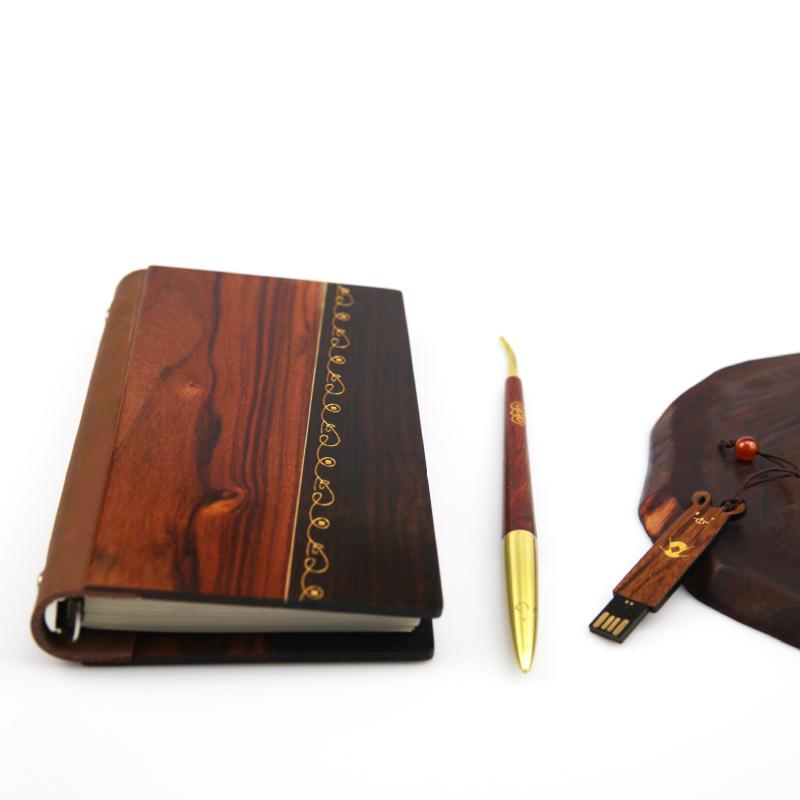 ノート 手帳 本革 無垢材 真鍮 3点セット レトロ アンティーク調 中国風 高級感 ルーズリーフ ビジネス ギフト A7サイズ レッド