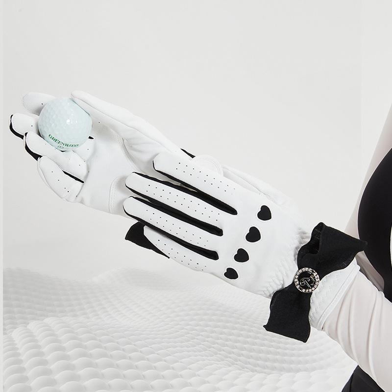 ゴルフグローブ レディース 女性用 両手用 滑り止め 耐摩耗 通気性 速乾 UVカット リボン かわいい PUレザー 春夏