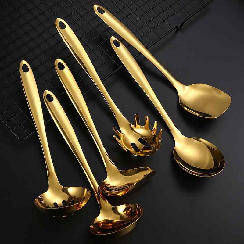 キッチンツール ステンレス製 ゴールド 14点セット 耐熱 お玉 穴あきお玉 取り分けスプーン フライ返し..