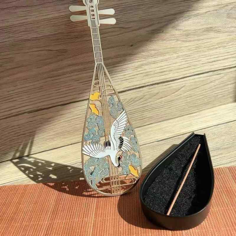 香炉 室内用 横置き 線香立て 渦巻き香炉 琵琶型 彩絵 鶴 祥雲 中国風 レトロ アンティーク調 おしゃれ 置物 インテリア雑貨