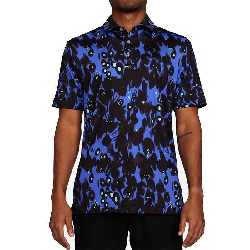 ゴルフ ポロシャツ メンズ ストレッチ 速乾 快適 通気性 UVカット UPF50+ アウトドア スポーツ 総柄プ..