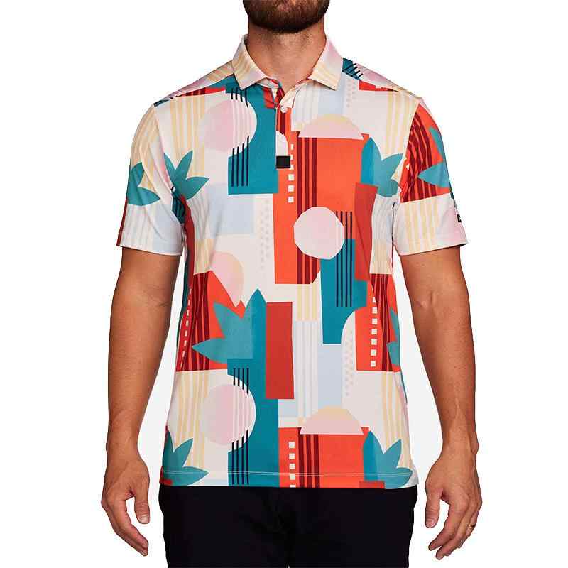 ポロシャツ メンズ 速乾 吸汗 軽量 ストレッチ おしゃれ 花柄 昇華プリント ゴルフ テニス ランニング ..