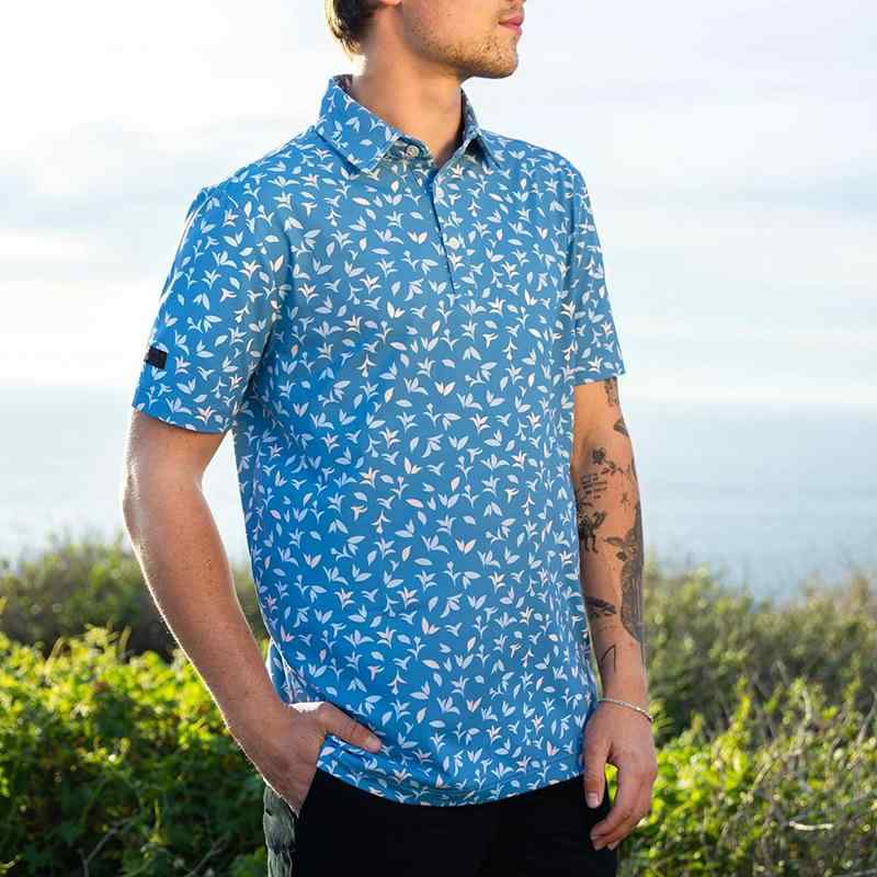 ゴルフ ポロシャツ メンズ 男性用 4WAYストレッチ 伸縮性 吸汗速乾 接触冷感 半袖 ポリエステル 花柄 ..