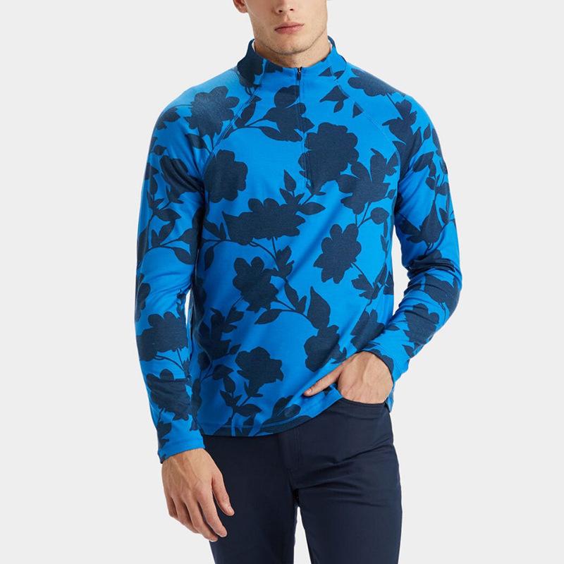 ゴルフシャツ メンズ 速乾 伸縮 長袖 スタンドカラー クォータージップ プルオーバー ポリエステル ス..