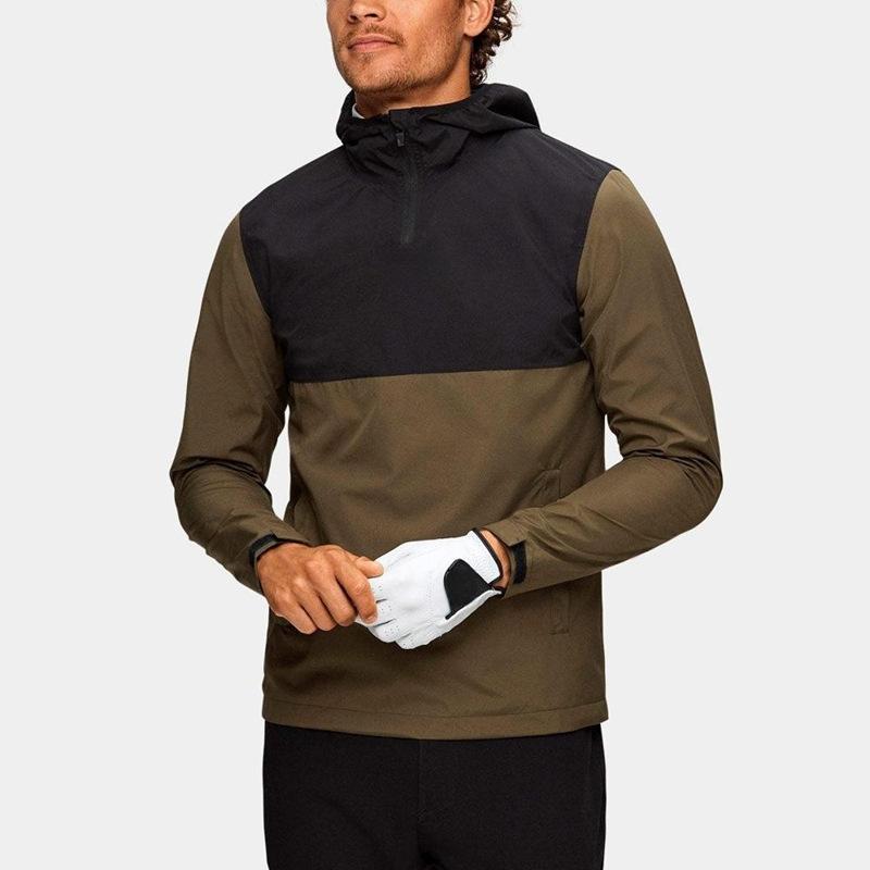 ゴルフウェア メンズ 長袖 パーカー プルオーバー 切り替え ポリエステル 春秋 黒 スポーツ トレーニン..