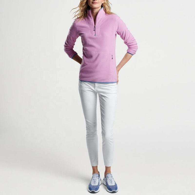 ゴルフウェア レディース ハーフジップ フリース プルオーバー 長袖 春秋 スポーツ ランニング アウトドア 無地 ポリエステル ピンク